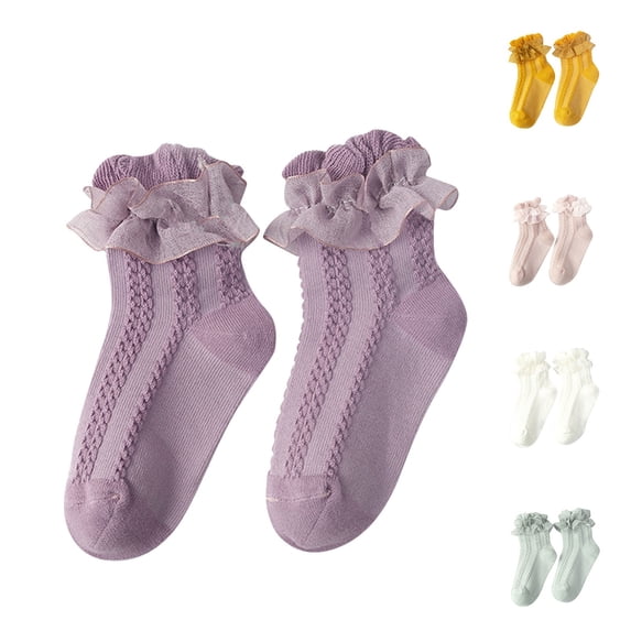Mgmyaa Above Ankle Socks Soft Breathable Cotton in Solid with Lace Ruffle Detail for School Daily All Season Girls Ages 0-12 Years