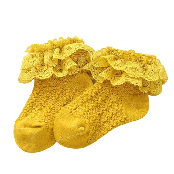 Mgmyaa Above Ankle Socks Soft Breathable Cotton in Solid with Lace Ruffle Detail for School Daily All Season Girls Ages 0-12 Years