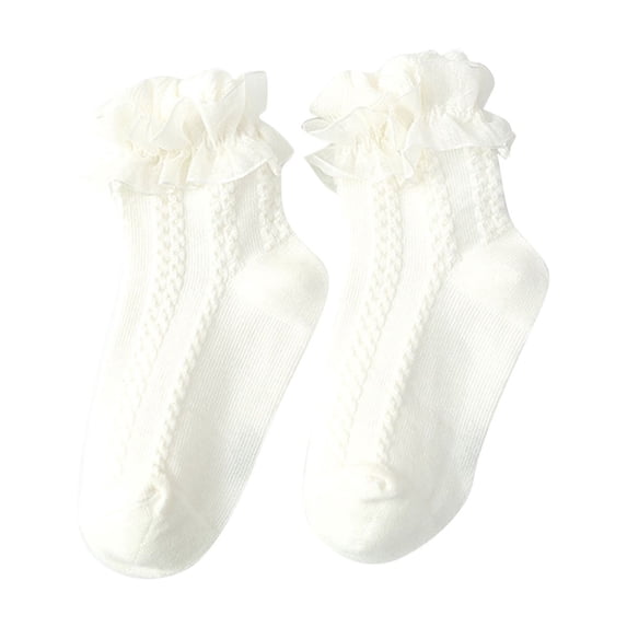 Mgmyaa 5 Pairs Above Ankle Socks Soft Breathable Cotton in Solid with Lace Ruffle Detail for School Daily All Season Girls Ages 0-12 Years