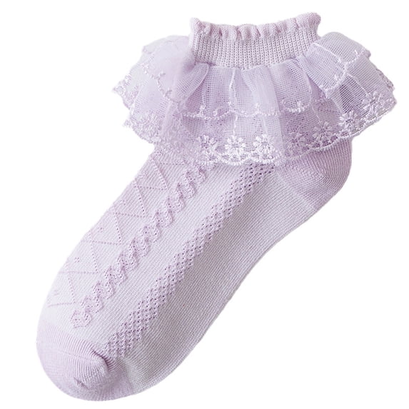 Mgmyaa 5PC Ankle Socks Soft Breathable Cotton in Solid with Lace Detail Ventilated for Daily Dance Summer Girls Ages 1-13 Years