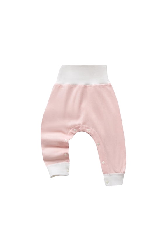 Baby High Waist Pants with Snap Button Closure for Belly Protection Cotton Infant Trousers