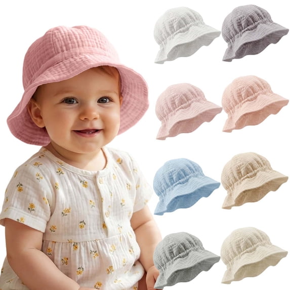 Mgmyaa Baby Ruffle Edge Bucket Hat Summer Outdoor Sun UV Protection Fisherman Cap for Infant Newborn 0-3 Years Breathable Soft Headwear
