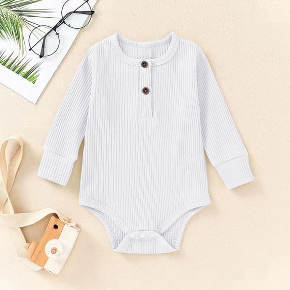 Mgmyaa Baby Solid Color Long Sleeve Romper Comfortable Everyday Crawling Jumpsuit Infant Boy Girl Clothes 0-24 Months
