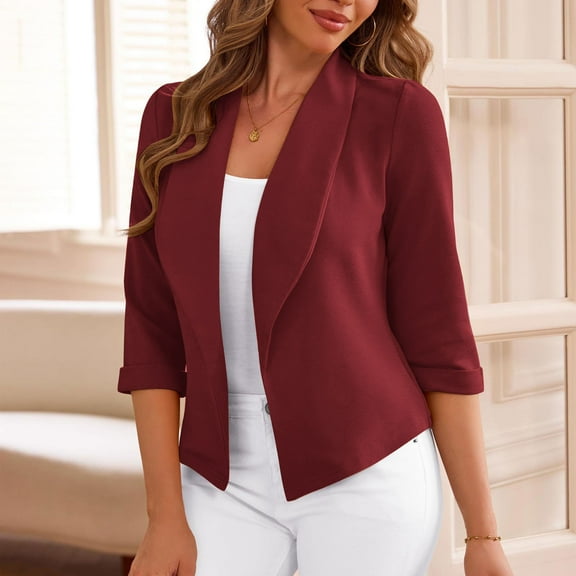 Mgmyaa Blazers for Women Dressy Casual Suit Jackets 3/4 Sleeve Short Work Office Jackets