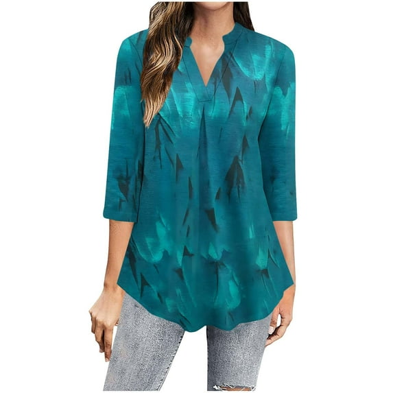 Mgmyaa Blouses for Women Casual 3/4 Length Sleeve V-Neck Tops Trendy Summer Comfort Colors Tshirt