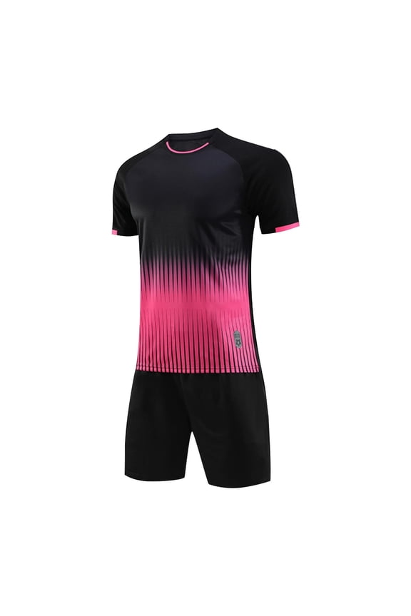 Boys Athletic Outfit Sets, Athletic Fade Training Short Sleeve Set, Basketball Soccer Sports Kit with Side Pockets (Ages 4-13)