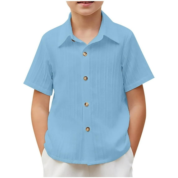 Mgmyaa Boys Button Down Shirts Kids Short Sleeve Collared Blouses Casual Tops with Pockets