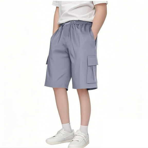 Mgmyaa Boys Cargo Shorts Knee Length Pockets Solid Elastic Waist Casual Shorts for Kids