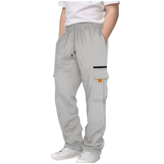 Mgmyaa Boys Casual Drawstring Straight Leg Sweatpants Elastic Waist Comfortable Sports Cargo Pants for Kids