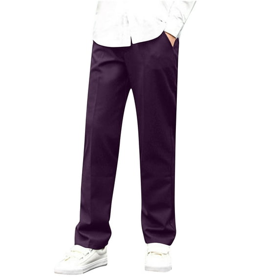 Mgmyaa Boys Dress Pants Kids Formal Flat Front Straight-Leg School Uniform Pants with Pockets 7-16 Years