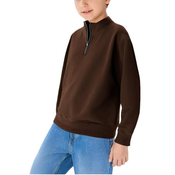 Mgmyaa Boys' Fall & Winter Half-Zip Sweatshirt, Solid Color Long-Sleeve Collared Hoodless Sweatshirt Tops