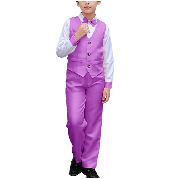 Mgmyaa Boys Formal Dress Suit Sets with Bow Tie Vest Blazers Performance Attire for Pageants Weddings Recital Special Occasion Outfits