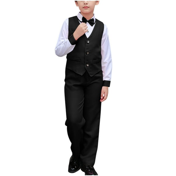 Mgmyaa Boys Formal Dress Suit Sets with Bow Tie Vest Blazers Performance Attire for Pageants Weddings Recital Special Occasion Outfits