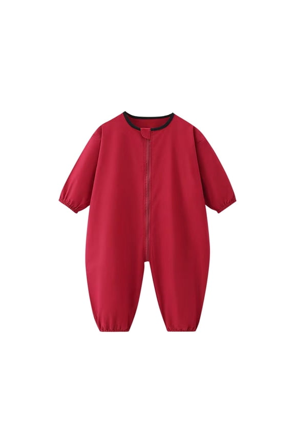 Boys Girls Solid Color Long Romper Spring Winter Coverall Hooded Crawling Suit Outdoor Onesie 0-4 Years