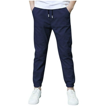 Mgmyaa Boys Joggers Pants Cotton Linen Soild Color Drawstring Elastic Waist Sweatpants Long Pants with Pockets