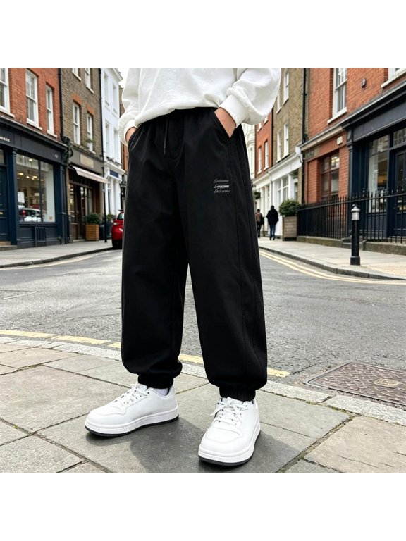 Boys Quick Dry Sweatpants Loose Cuffed Mosquito Proof Long Pants with Elastic Waist for Summer Sports and Daily Wear