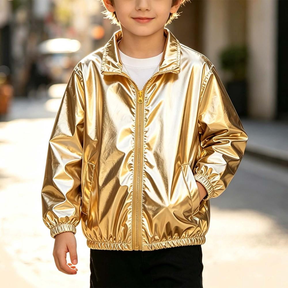 Mgmyaa Boys Shiny Windbreaker Jacket Stand Collar Full Zip with Pockets ...