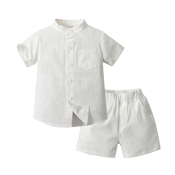 Mgmyaa Boys Solid Mock Neck Pullover Top and Shorts 2-Piece Casual with Adjustable Waist for Ages 9M-5Y