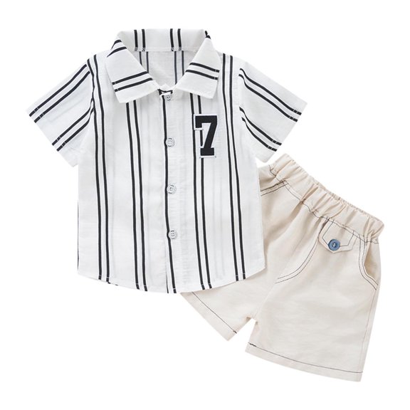 Mgmyaa Boys Summer Set Short Sleeve Button Down Collar Shirt and Elastic Waistband Pockets Shorts Casual 2 Piece Set 1-6 Years