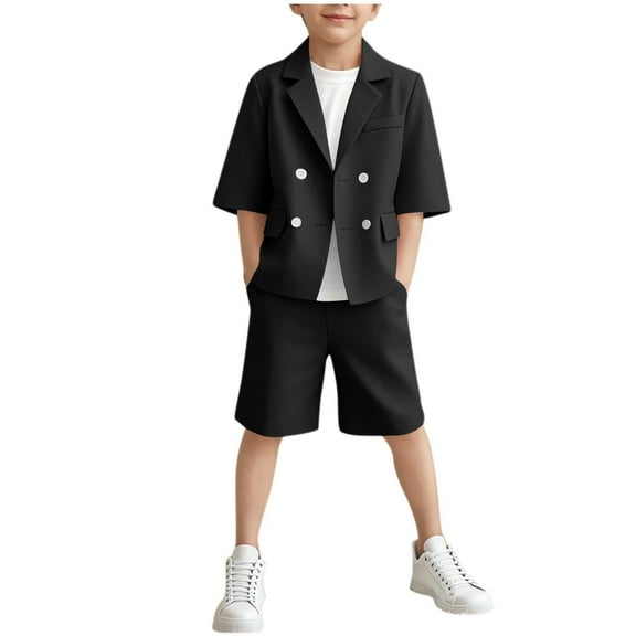 Mgmyaa Boys Summer Short Sleeve Lapel Button Up Shirt & Long Pants Set Casual Suit Outfit (Age 1-13 Years)