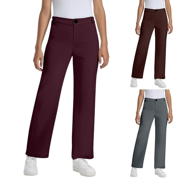 Mgmyaa Boys and Girls Dress Pants Kids Straight Formal Flat Front School Uniform Pants with Pockets 7-16 Years