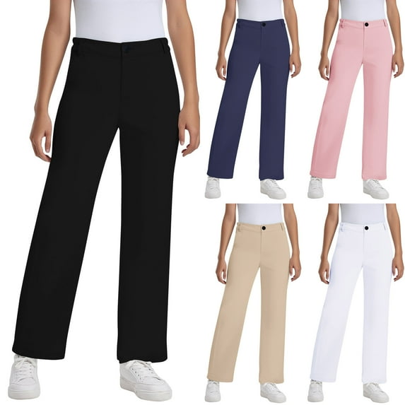 Mgmyaa Boys and Girls Dress Pants Kids Straight Formal Flat Front School Uniform Pants with Pockets 7-16 Years