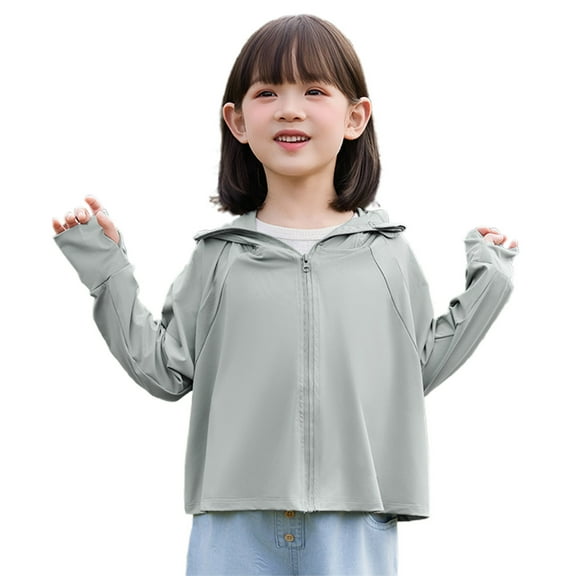 Mgmyaa Boys and Girls Ice Silk Sunscreen Jacket Lightweight Breathable Hooded Windbreaker Long Sleeve Sun Protection Top