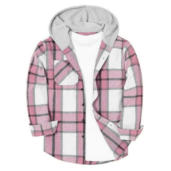 Mgmyaa Boys and Girls Plaid Jacket Hooded Button Down Flannel Long Sleeve Casual Outwear for Kids