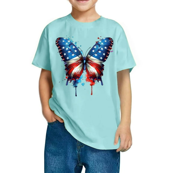 Mgmyaa Boys and Girls Short Sleeve T-Shirt Kids Crewneck Loose Fit Summer T-Shirt Tops Independence Day 3-10 Years