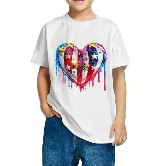 Mgmyaa Boys and Girls Short Sleeve T-Shirt Kids Crewneck Loose Fit Summer T-Shirt Tops Independence Day 3-10 Years