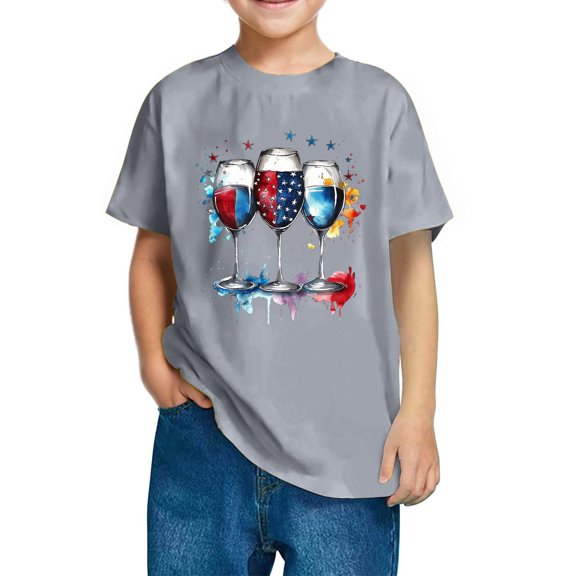 Mgmyaa Boys and Girls Short Sleeve T-Shirt Kids Crewneck Loose Fit Summer T-Shirt Tops Independence Day 3-10 Years