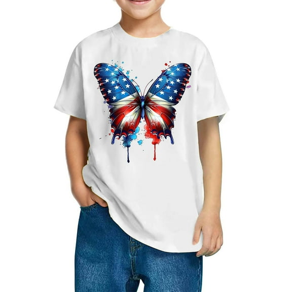 Mgmyaa Boys and Girls Short Sleeve T-Shirt Kids Crewneck Loose Fit Summer T-Shirt Tops Independence Day 3-10 Years