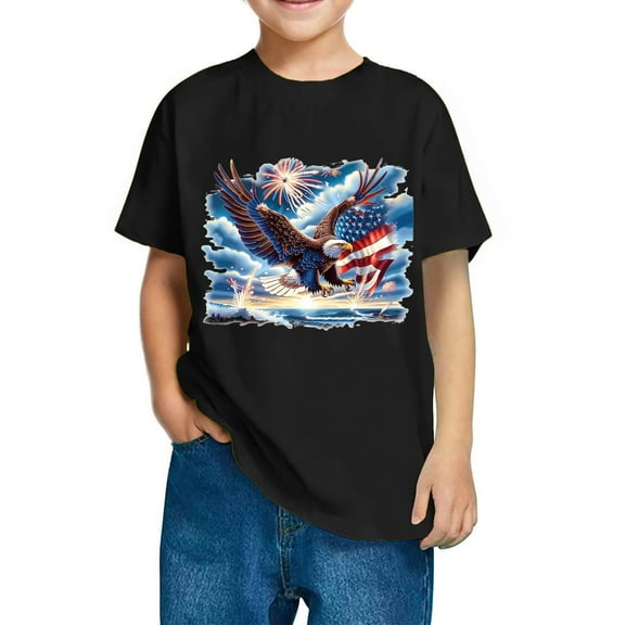 Mgmyaa Boys and Girls Short Sleeve T-Shirt Kids Crewneck Loose Fit Summer T-Shirt Tops Independence Day 3-10 Years