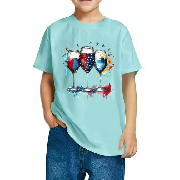 Mgmyaa Boys and Girls Short Sleeve T-Shirt Kids Crewneck Loose Fit Summer T-Shirt Tops Independence Day 3-10 Years
