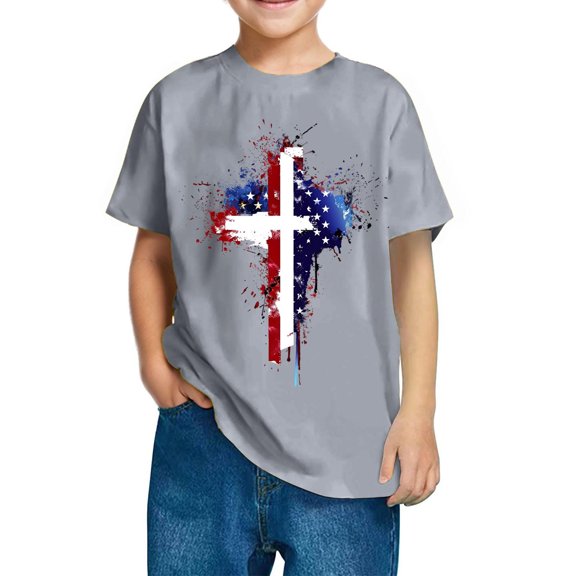 Mgmyaa Boys and Girls Short Sleeve T-Shirt Kids Crewneck Loose Fit Summer T-Shirt Tops Independence Day 3-10 Years