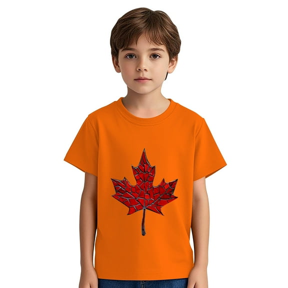 Mgmyaa Boys' and Girls' Short Sleeve T Shirts Kids Summer Maple Leaf Print Loose Tops Casual Crewneck Basic Tees 3-10Y