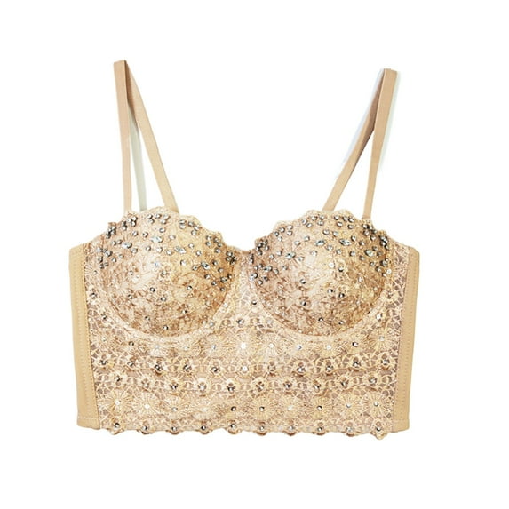 Mgmyaa Bras for Women, Fashion Women Corset Fishbone Bra Wearing Sequin Bead Hanging Strap Bra