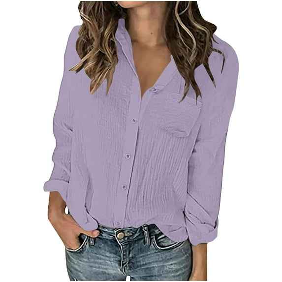 Mgmyaa Button Down Shirts for Women V Neck Rolled Up Long Sleeve Tops Elegant Dressy Blouses Business Casual Outfits with Pocket