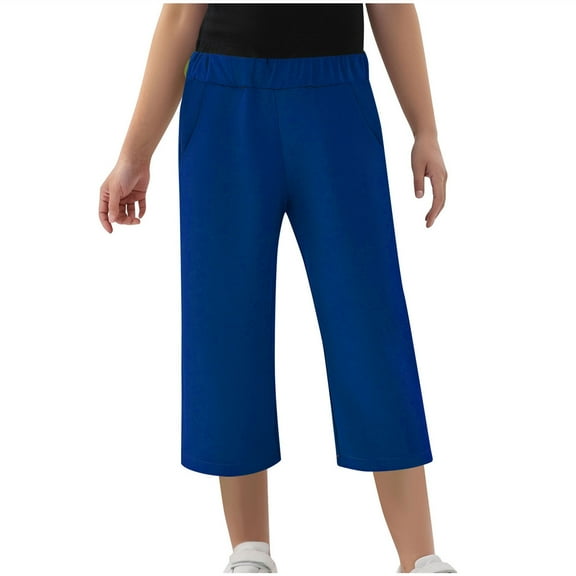 Mgmyaa Capris for Girls Workout Yoga Casual Pants with Pockets Straight Crop Trousers
