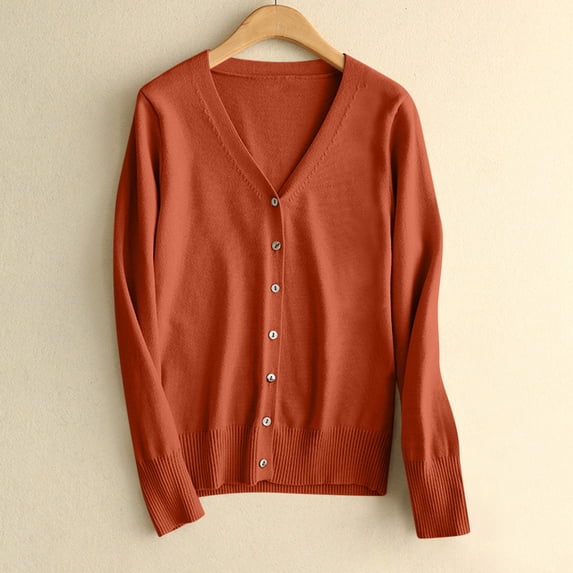 Mgmyaa Cardigan Sweaters for Women Button Closure V-Neck Long Sleeve Oversized Sweater Plus Size Fall Winter Cozy Knitted Tops