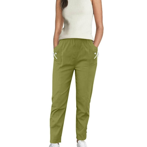 Mgmyaa Cargo Pants for Women Elastic Waist Ankle Length Casual Long Pants Streetwear with Pockets