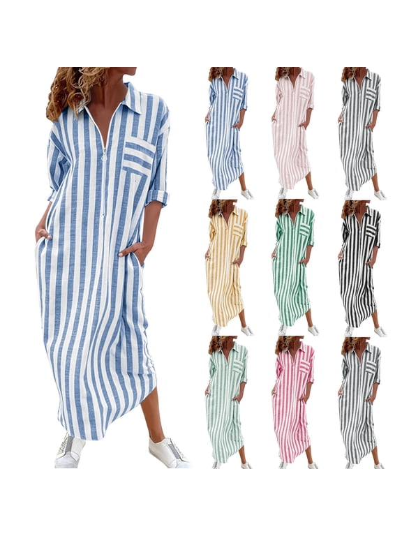 Casual Dress for Women Long Sleeve Collared Long Dress Fall Slim Sheath Dress Pull-On Shift Dress for Casual Daily Wear