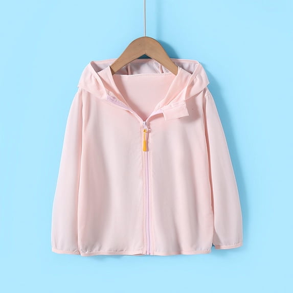 Mgmyaa Children's Long Sleeve Sun Protection Hooded Zipper Jacket Lightweight Cardigan for Boys Girls Fall Spring Casual Outerwear UPF 5-11Y