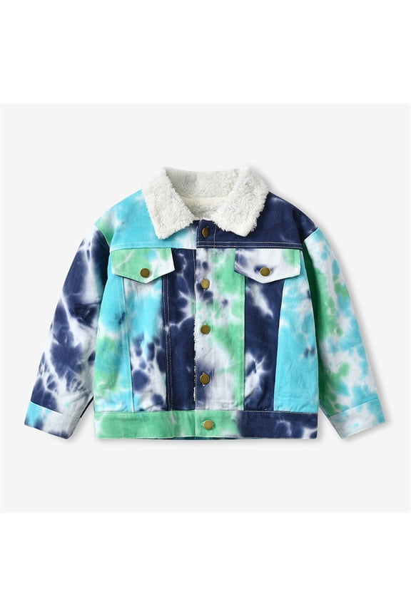 Childrens Denim Jacket Faux Shearling Collar Winter Warm Trucker Coat Button Front 1-10Y