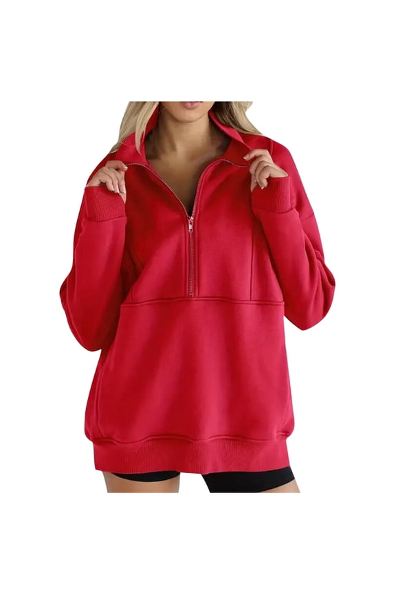 Collared Sweatshirt for Women Loose Fit Long Sleeve Half Zip Tunic Top with Pockets