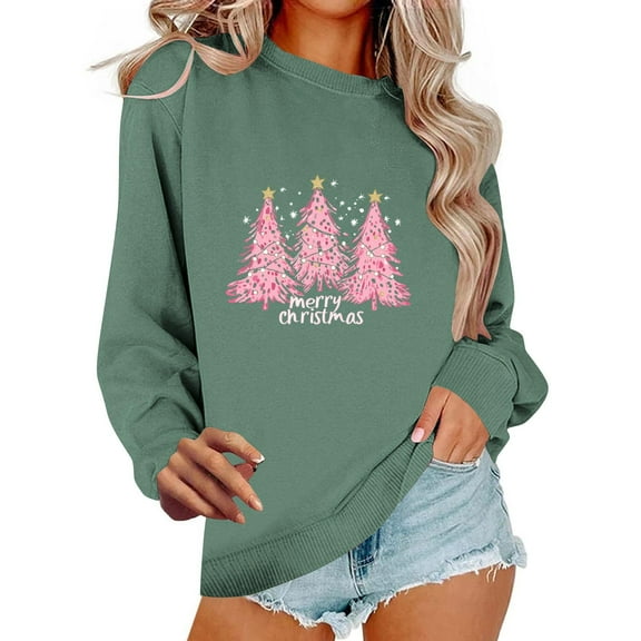Mgmyaa Crewneck Sweatshirt for Women Christmas Printed Oversized Fall Winter Long Sleeve Top