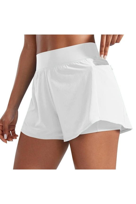 Double Layer Running Shorts for Women 3" High Waisted 2 in 1 for Athletic Tennis Workout with Zip Pockets
