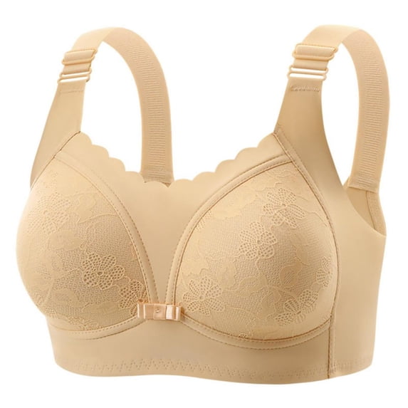 Mgmyaa Embossed Wireless Push-Up Bralette Women's Solid Color Bra with Hook & Eye Soft Skin-Friendly Fabric Ruffle Detail