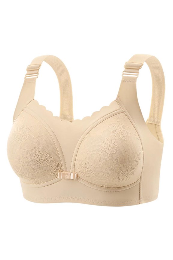 Embossed Wireless Push-Up Bralette Women's Solid Color Bra with Hook & Eye Soft Skin-Friendly Fabric Ruffle Detail