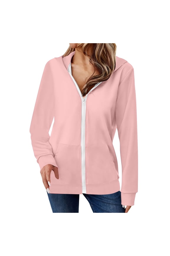 Fall Women's Casual Full-zip Hoodies Long Sleeve Lightweight Outerwear Track Jackets